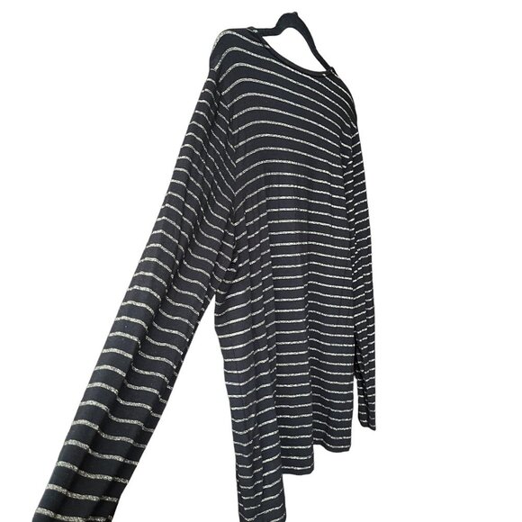 CHICO'S Gold Metallic Pinstripe on Black Comfy Long Sleeve Round Neck Te… - Picture 4 of 7